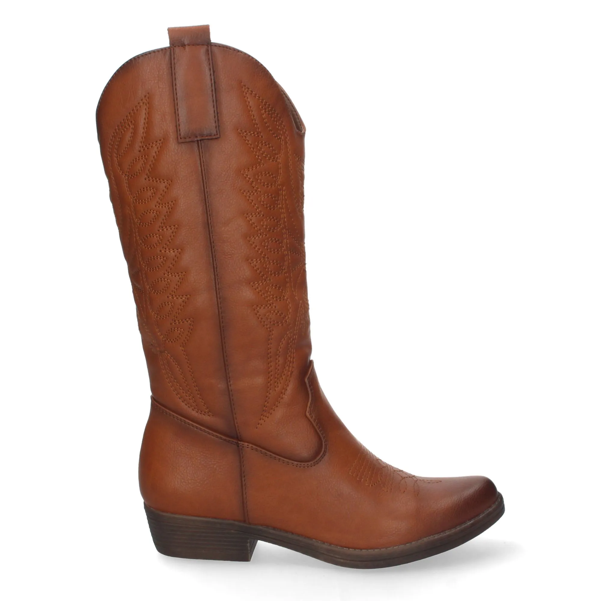 Botas tacon cubano para mujer bordado en caña color marron