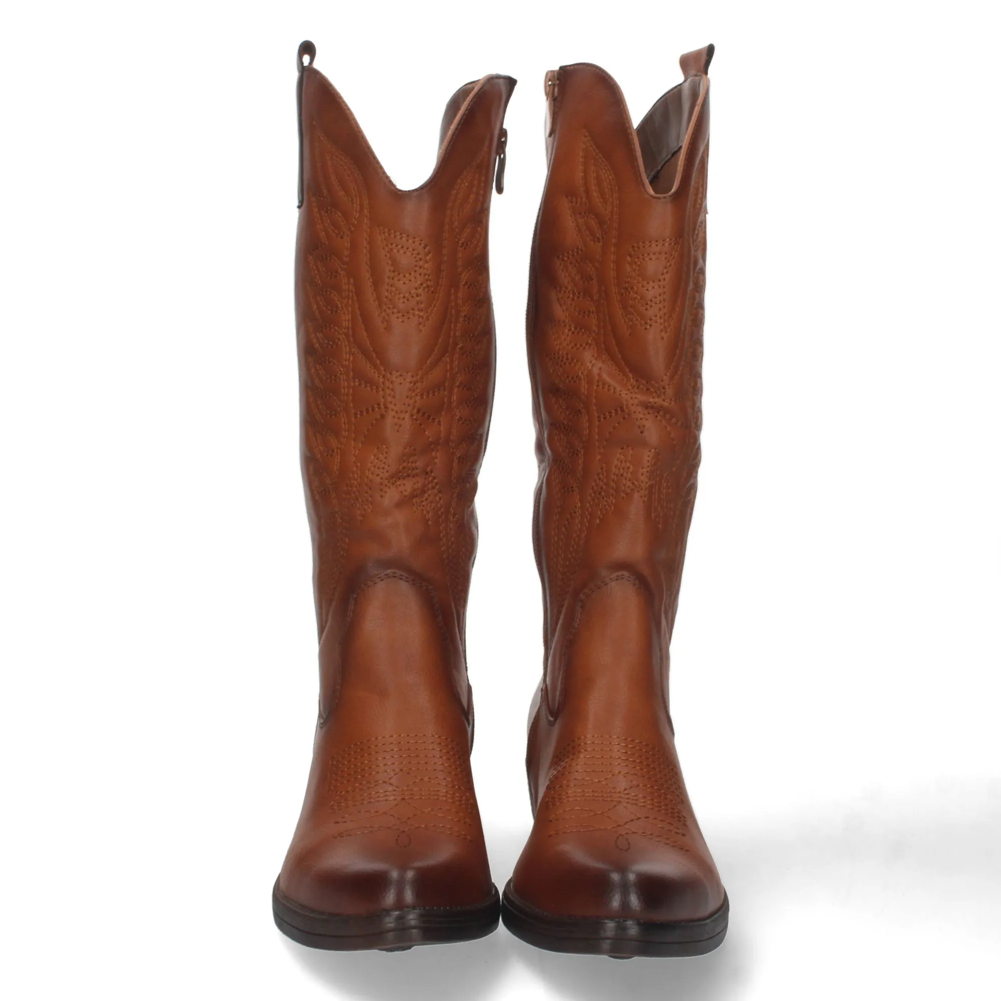 Botas tacon cubano para mujer bordado en caña color marron