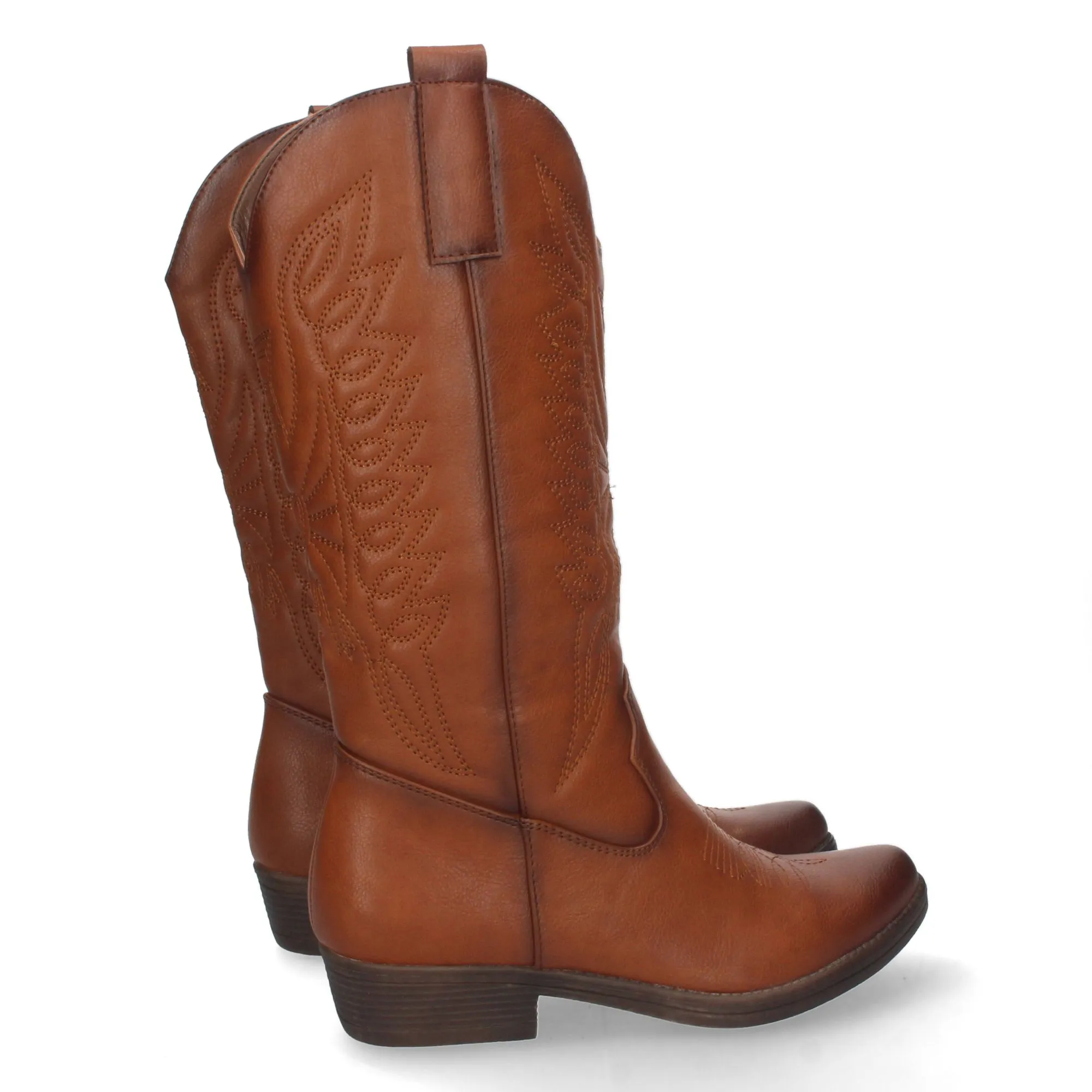 Botas tacon cubano para mujer bordado en caña color marron