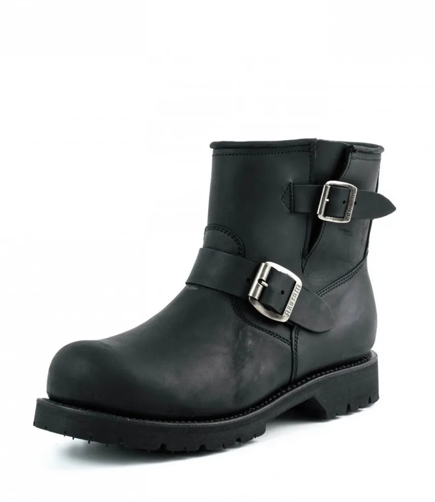 Botin motero piel negra puntera acero
