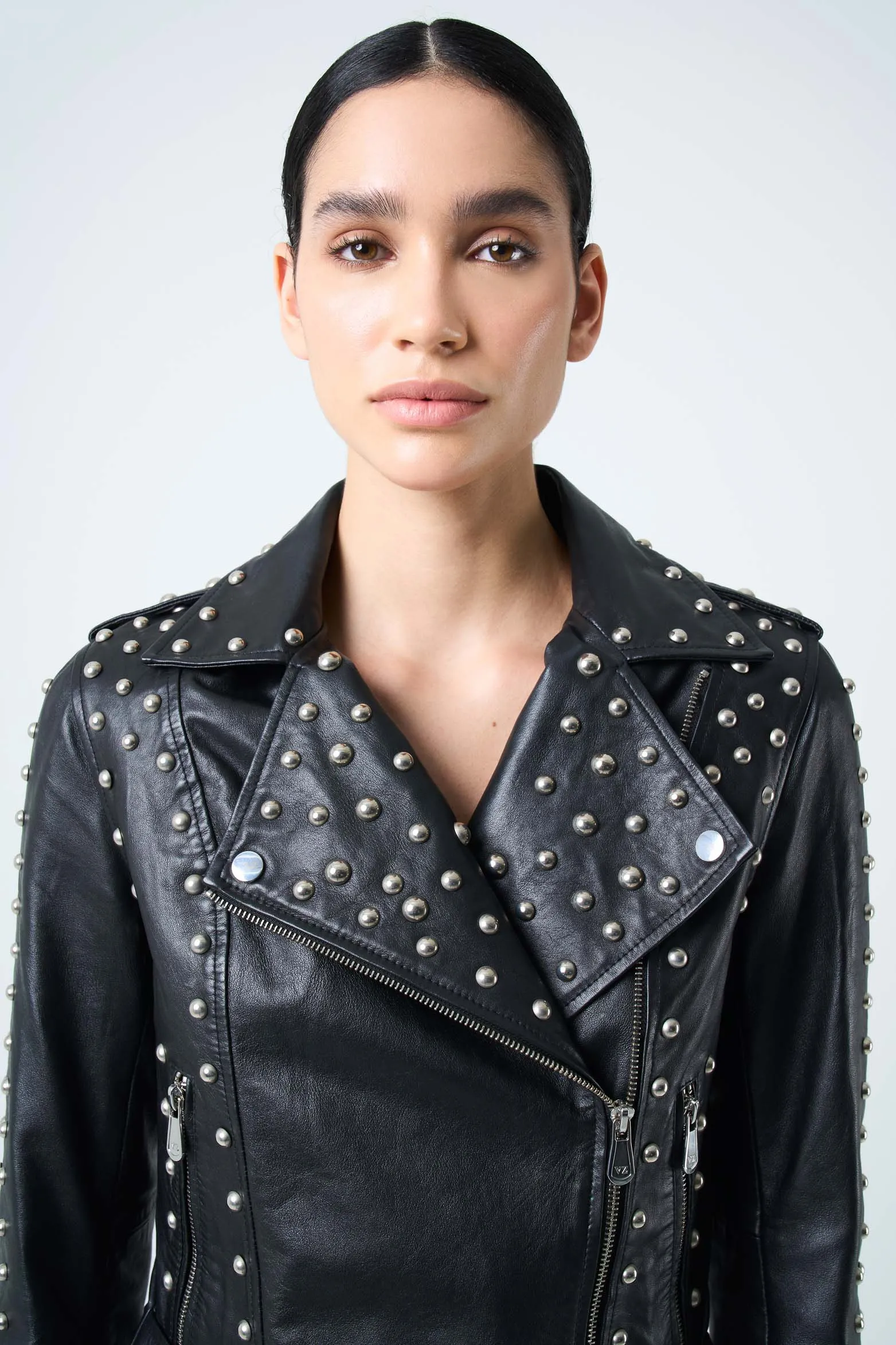 Chaqueta silueta Biker de cuero para mujer taches