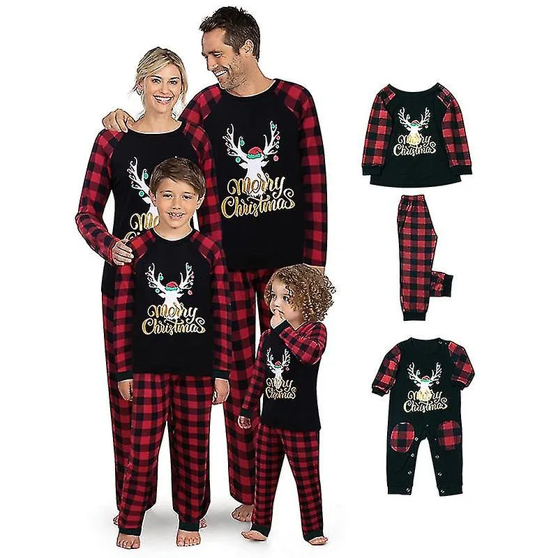 Christmas Father Mother Kids Clothes Top+pants Christmas Pajamas For Family Matching Outfit  Xmas Pajamas Set Baby Romper