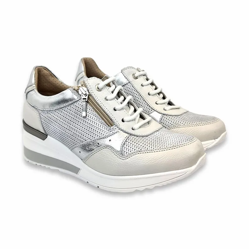 Deportivas Ancho Especial Mujer Piel Cordones Cremallera Plantilla Extraible 39010 Blanco, de Tupie