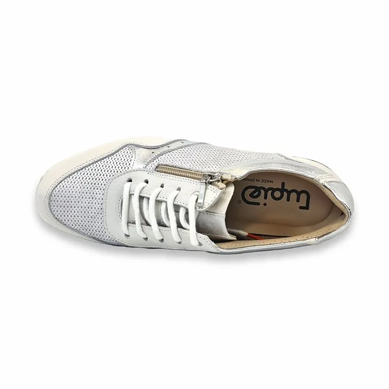 Deportivas Ancho Especial Mujer Piel Cordones Cremallera Plantilla Extraible 39010 Blanco, de Tupie