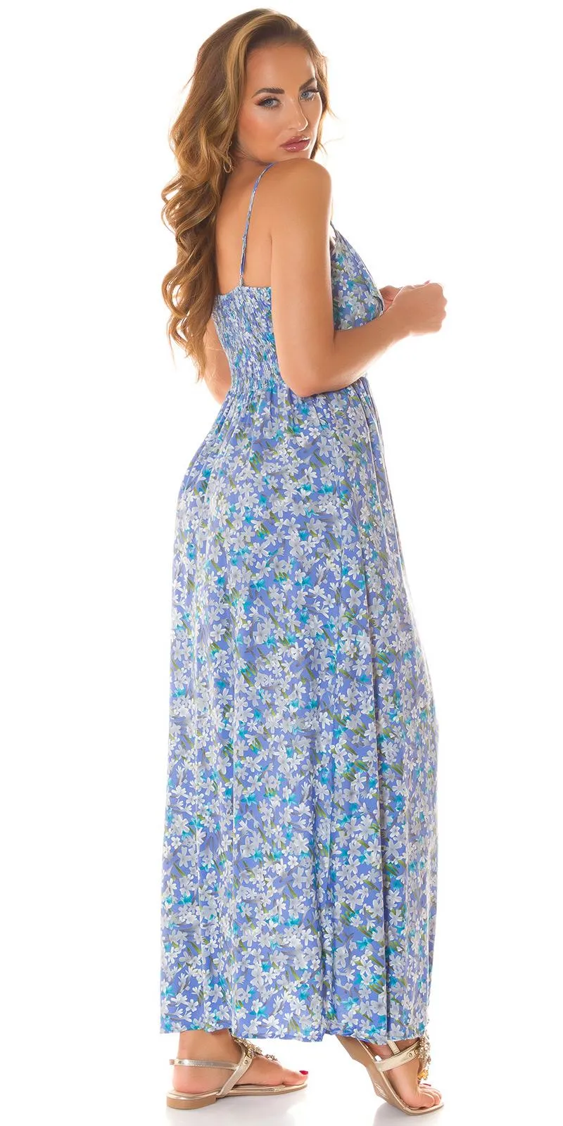 Maxi vestido azul con estampado floral