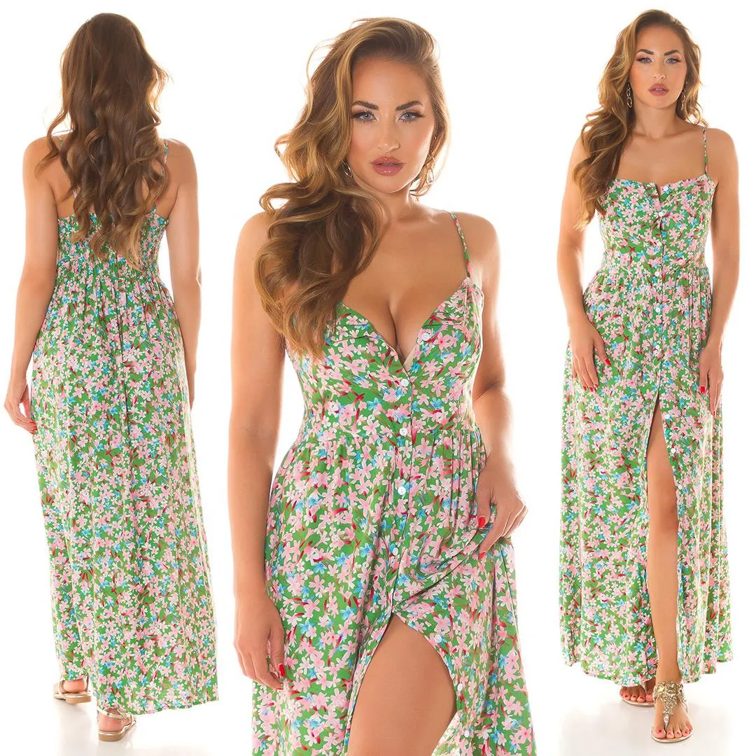 Maxi vestido con estampado floral verde