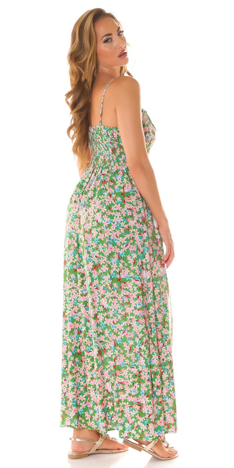 Maxi vestido con estampado floral verde