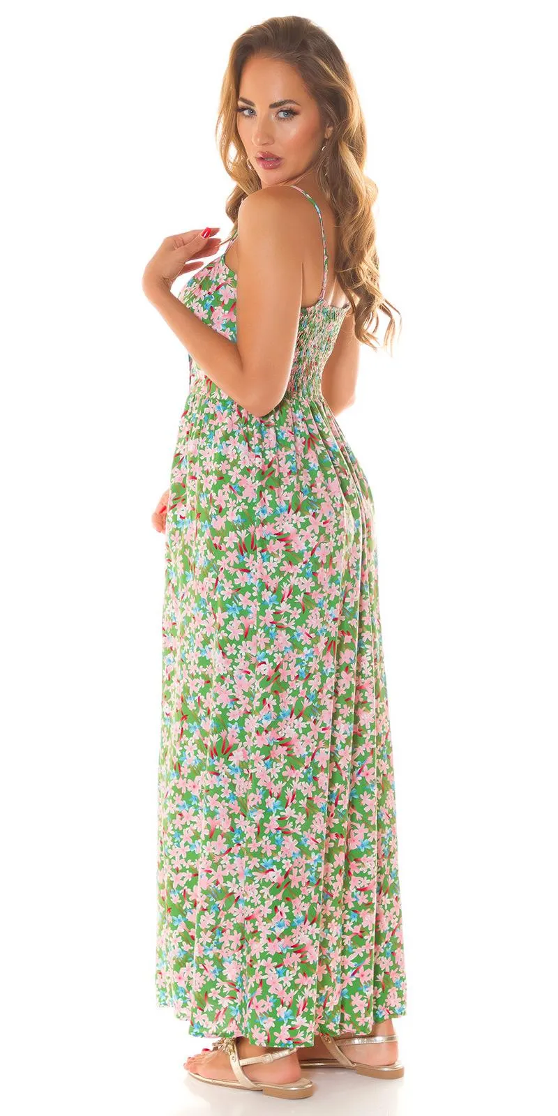 Maxi vestido con estampado floral verde