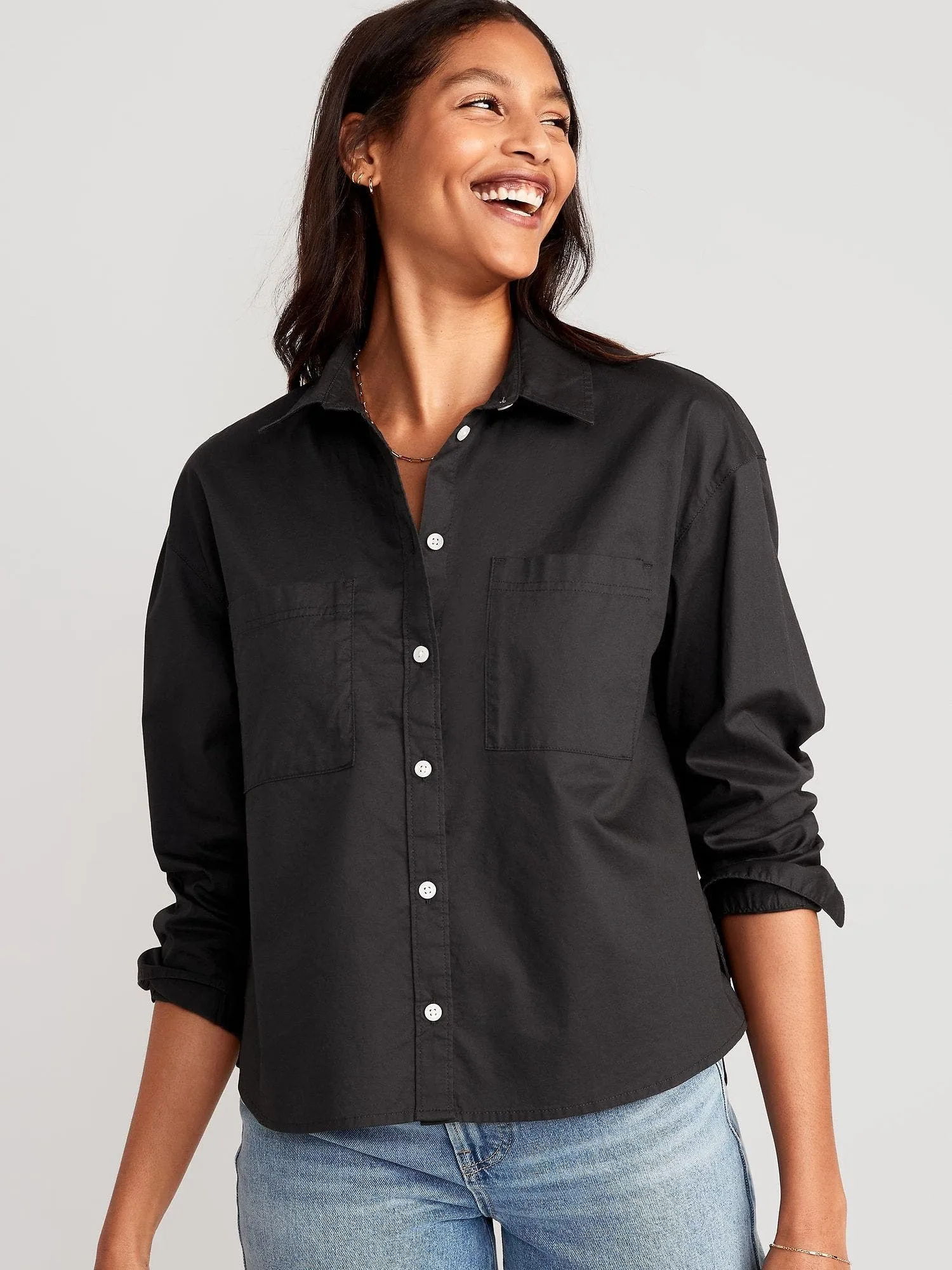 OLD NAVY Blusa Casual Manga Larga Old Navy Cropped Boyfriend Mujer