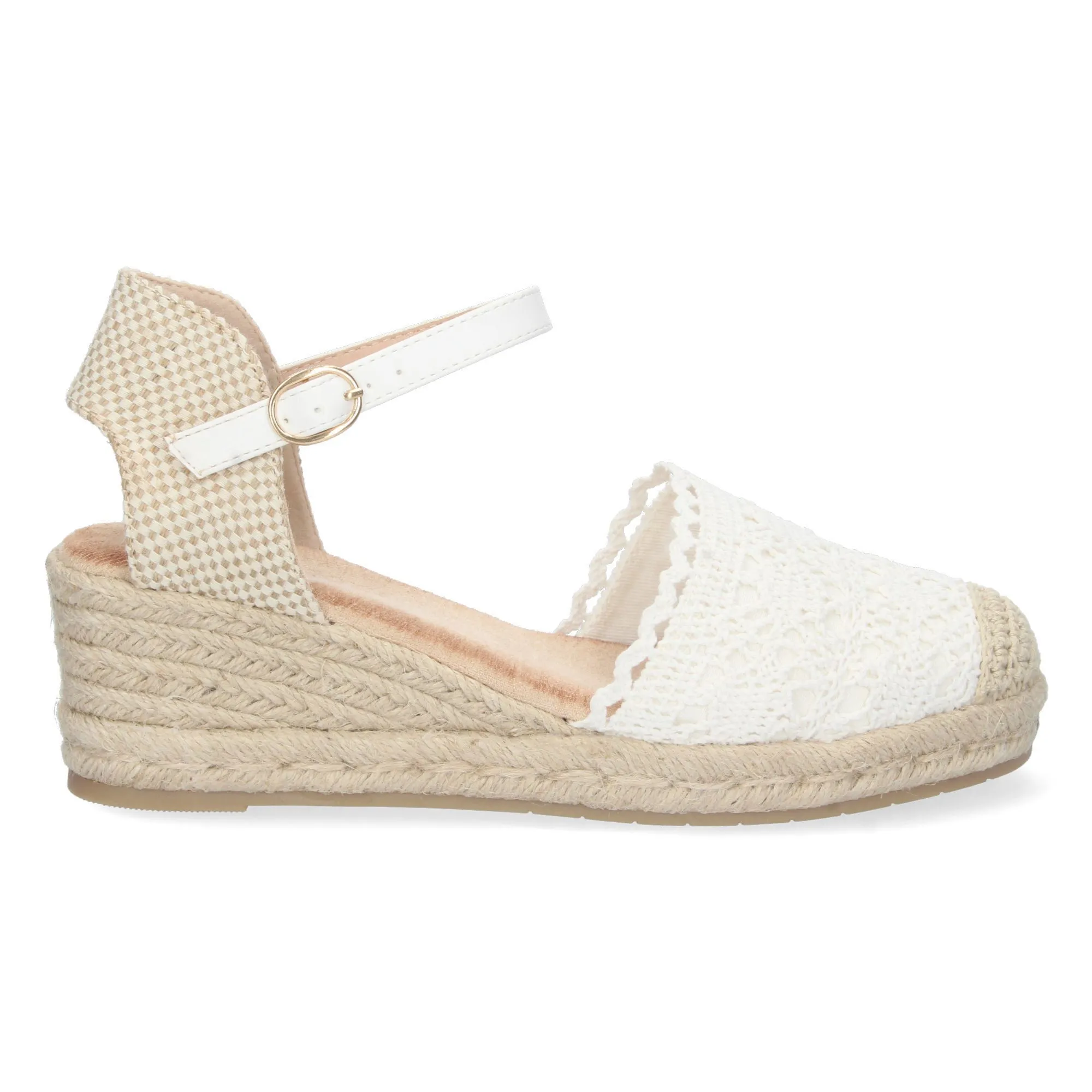 Sandalias de cuña en yute estilo crochet para mujer color blanco