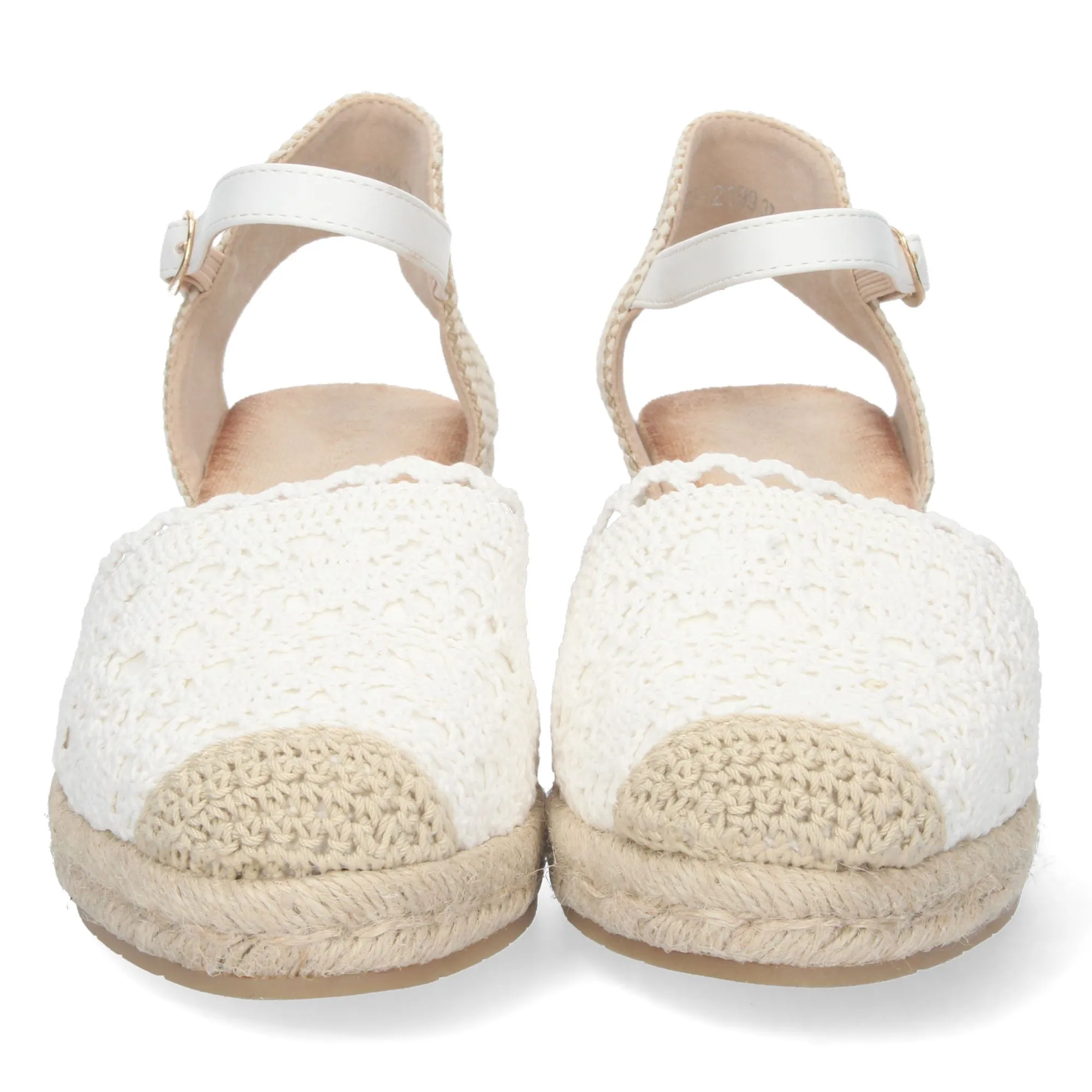 Sandalias de cuña en yute estilo crochet para mujer color blanco