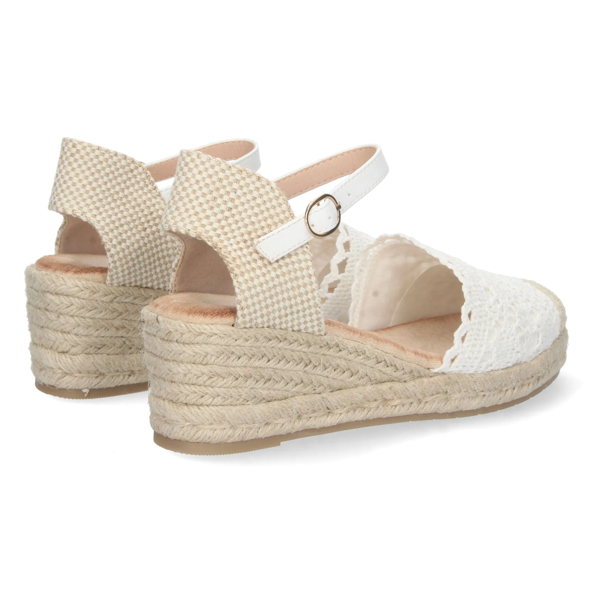 Sandalias de cuña en yute estilo crochet para mujer color blanco