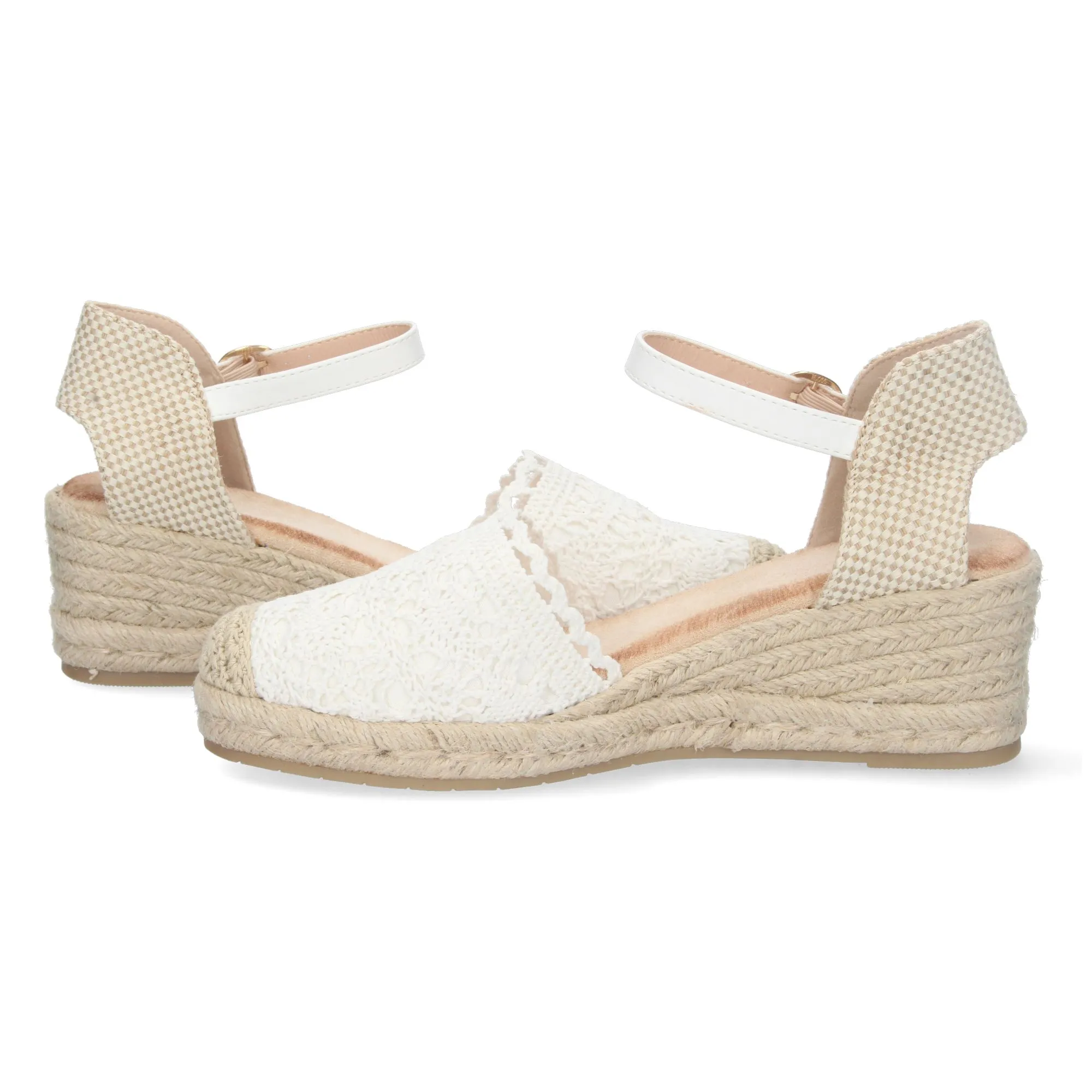 Sandalias de cuña en yute estilo crochet para mujer color blanco