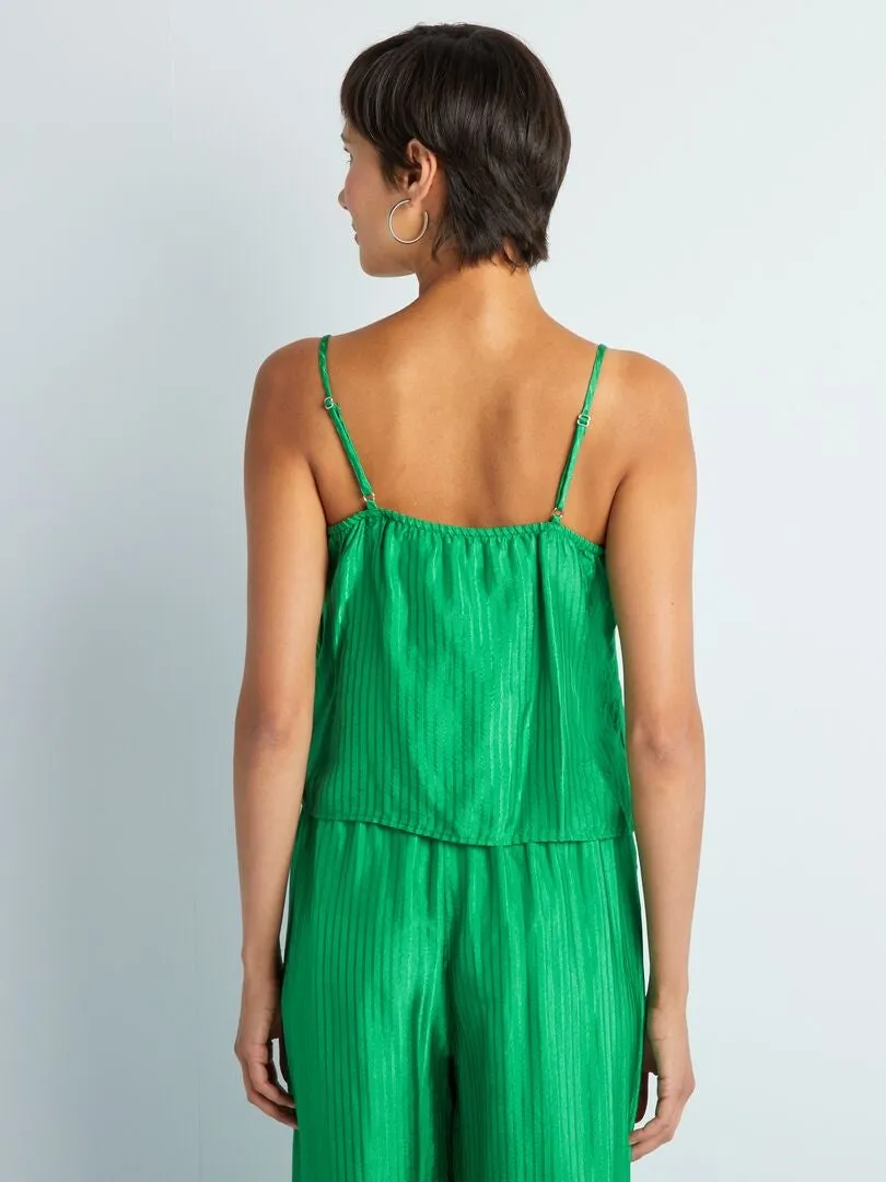 Top satinado con cuello torcido - verde