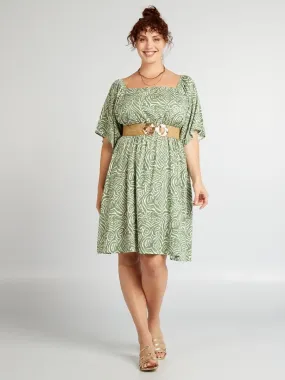 Vestido corto con estampado - VERDE