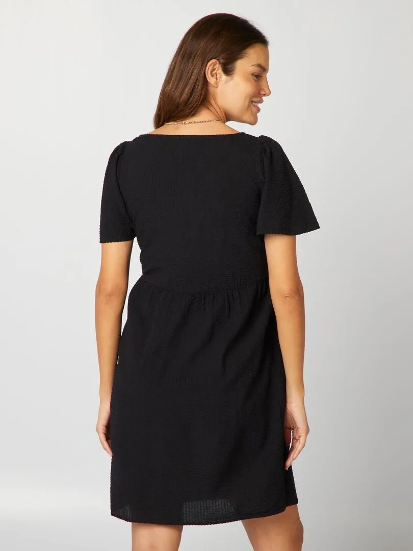 Vestido corto de lactancia de punto texturizado - negro