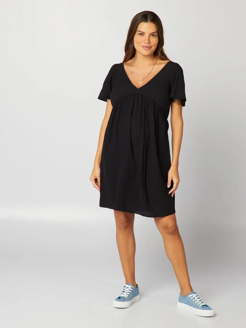 Vestido corto de lactancia de punto texturizado - negro