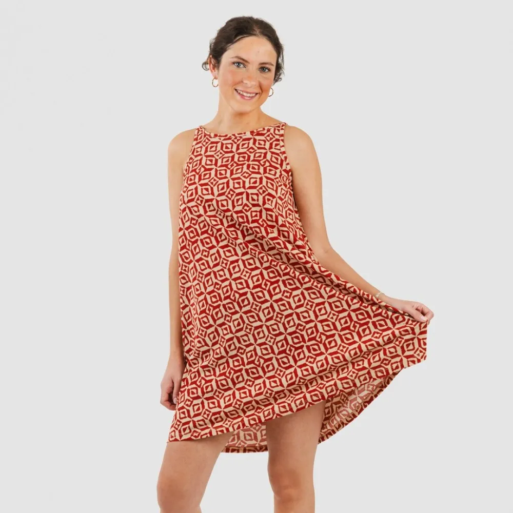 Vestido corto tirantes crepe Corinto teja