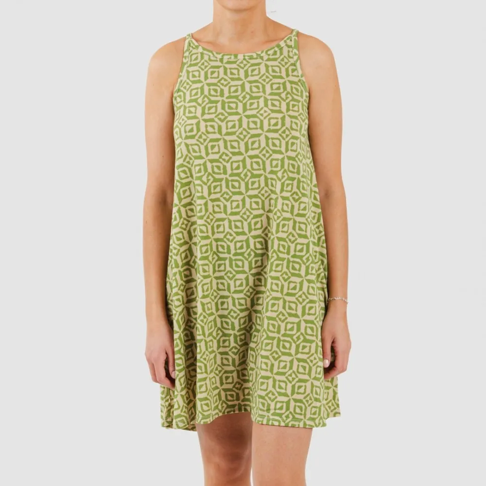 Vestido corto tirantes crepe Corinto verde hierba