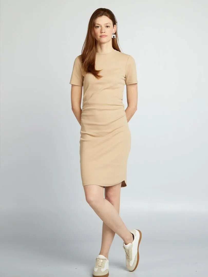 Vestido de punto de canalé - BEIGE