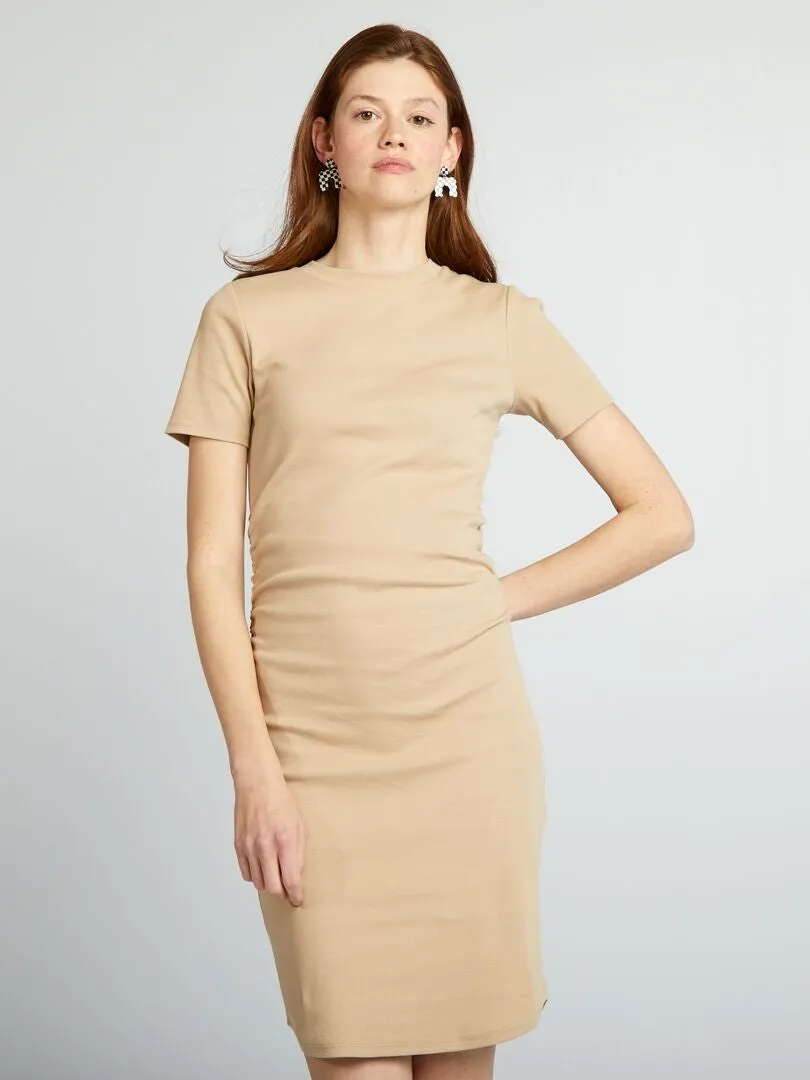 Vestido de punto de canalé - BEIGE