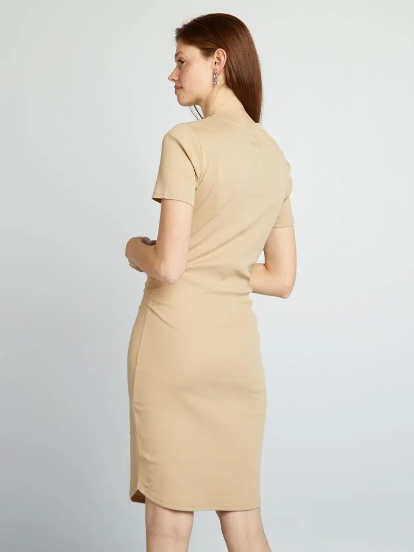 Vestido de punto de canalé - BEIGE