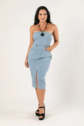 Vestido denim con elástico en la espalda