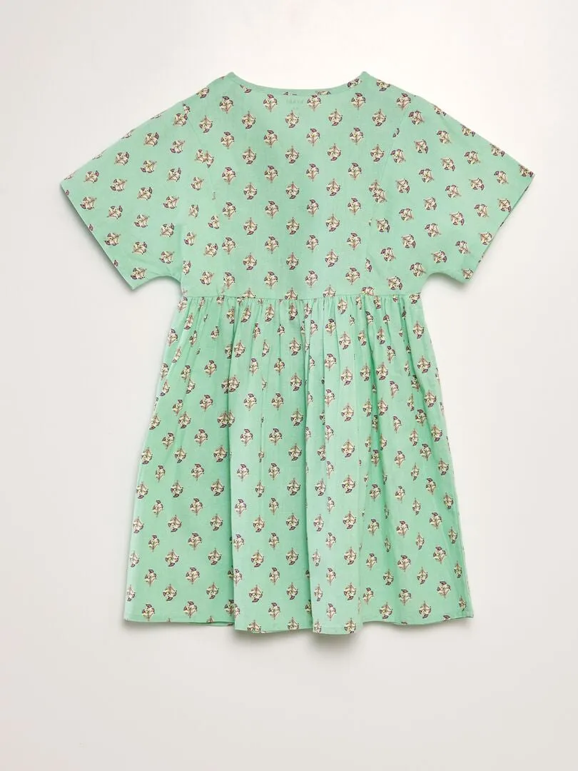 Vestido estampado de algodón y lino - VERDE