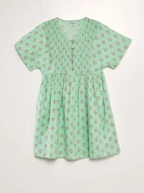 Vestido estampado de algodón y lino - VERDE