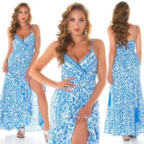 Vestido largo de verano y tirantes azul