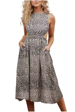 Vestido Midi Pint animal Leopardo Bolsillos