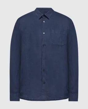 Vilebrequin Blue linen shirt with logo embroidery